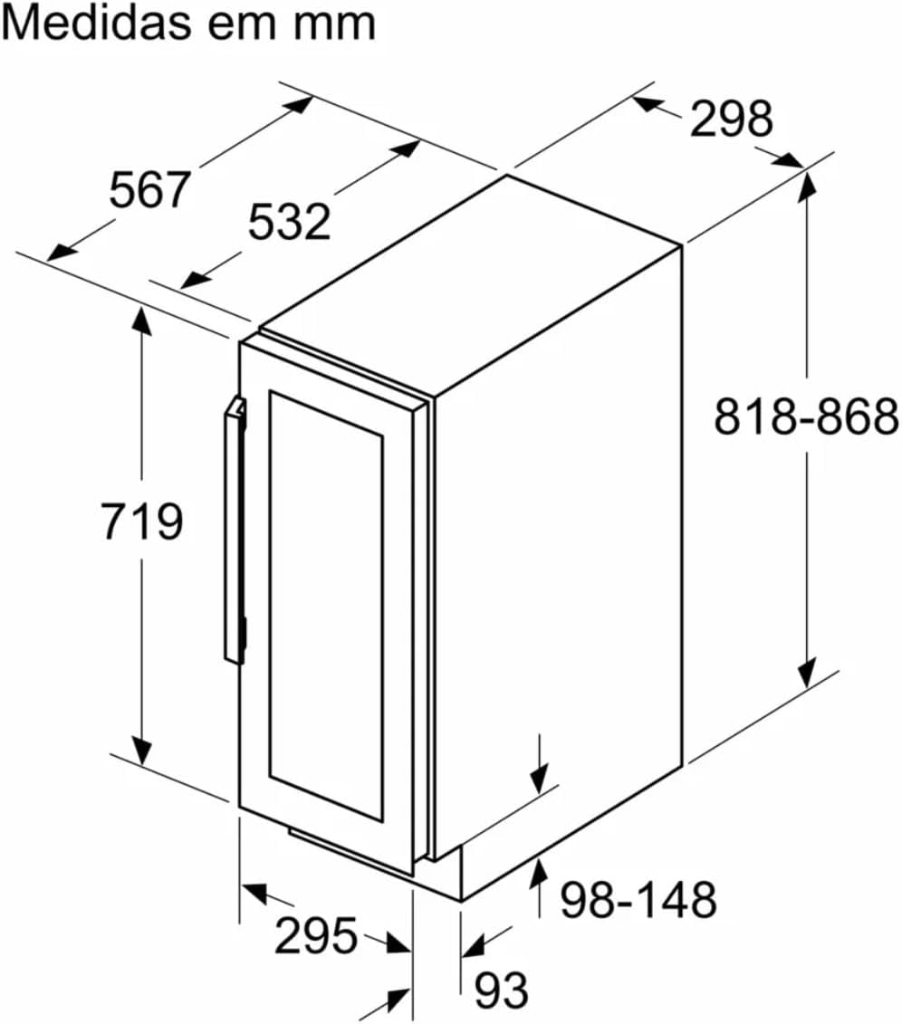 Bosch KUW20VHF0 Series 6 Wine Refrigerator, 82 x 30 cm, 21 Bottles, Temperature: 5-20°C, One Temperature Zone, 58 L, LED Lighting Even Illumination, Switchable Presenter Light [Energy Class F]