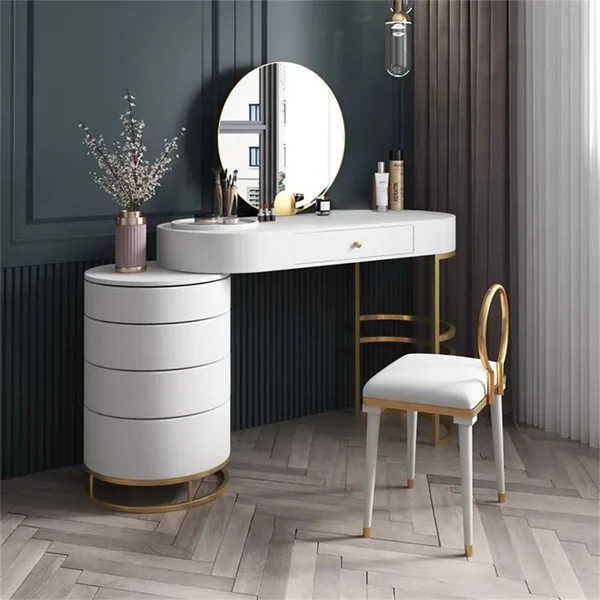 Makeup Vanity Dressing Table with Swivel Cabinet Mirror & Stool Included