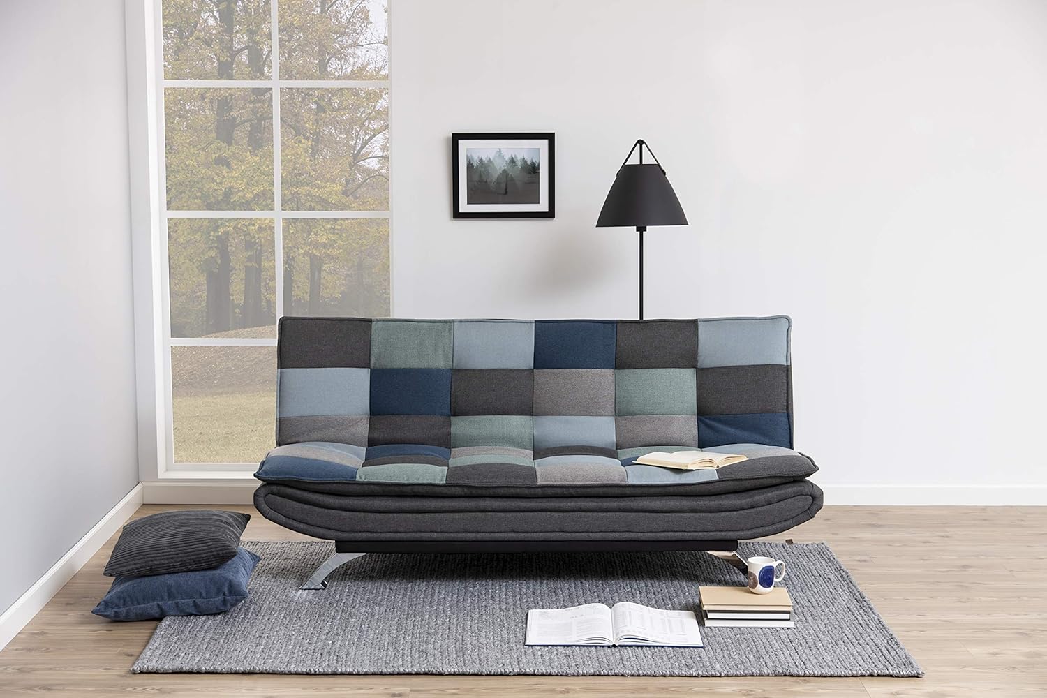 AC Design Furniture Jasper Sofa Bed W: 196 x H: 91 x D: 96 cm, Dark Grey/Black, Fabric/Metal