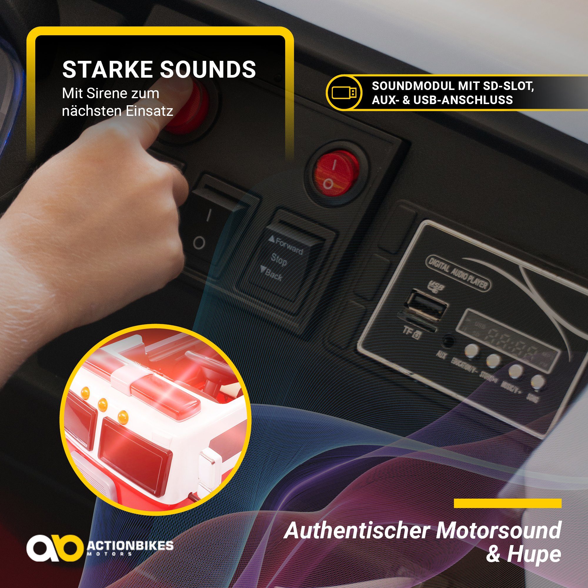 Actionbikes Motors Electric children's car children's fire brigade car LL911 electric - remote control - syringe & siren, load capacity 40 kg, (2-piece), children's vehicle toy two-seater from 3 years old electric