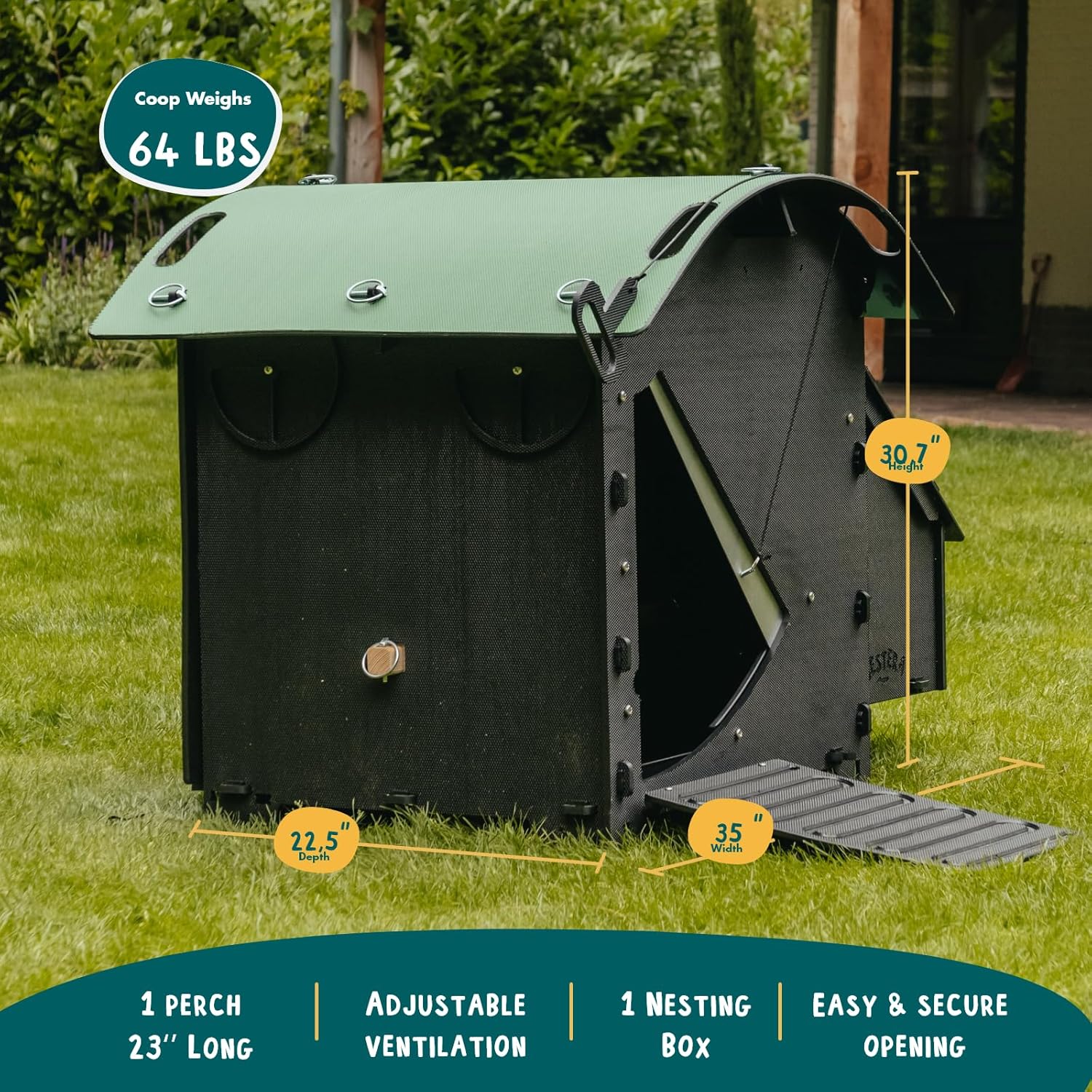 Mittlerer Boden Hühnerstall für 2-3 Hühner - Hühnerstall mit 25 Jahren Garantie für 5 Hühner oder 9 Zwerghühner | 2 abgerundete Sitzstangen zum Rasten | Erhöhter Hühnerstall