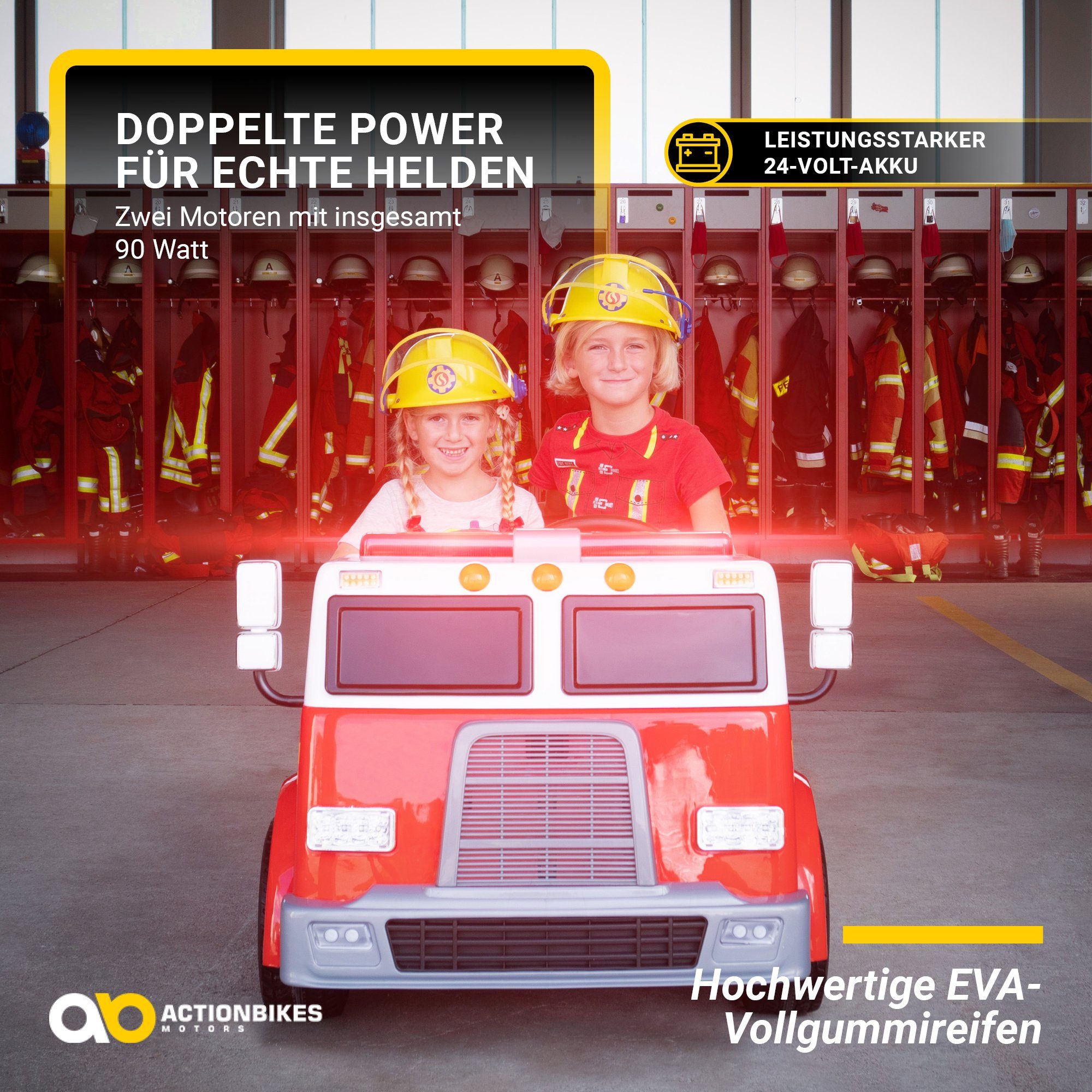 Actionbikes Motors Electric children's car children's fire brigade car LL911 electric - remote control - syringe & siren, load capacity 40 kg, (2-piece), children's vehicle toy two-seater from 3 years old electric