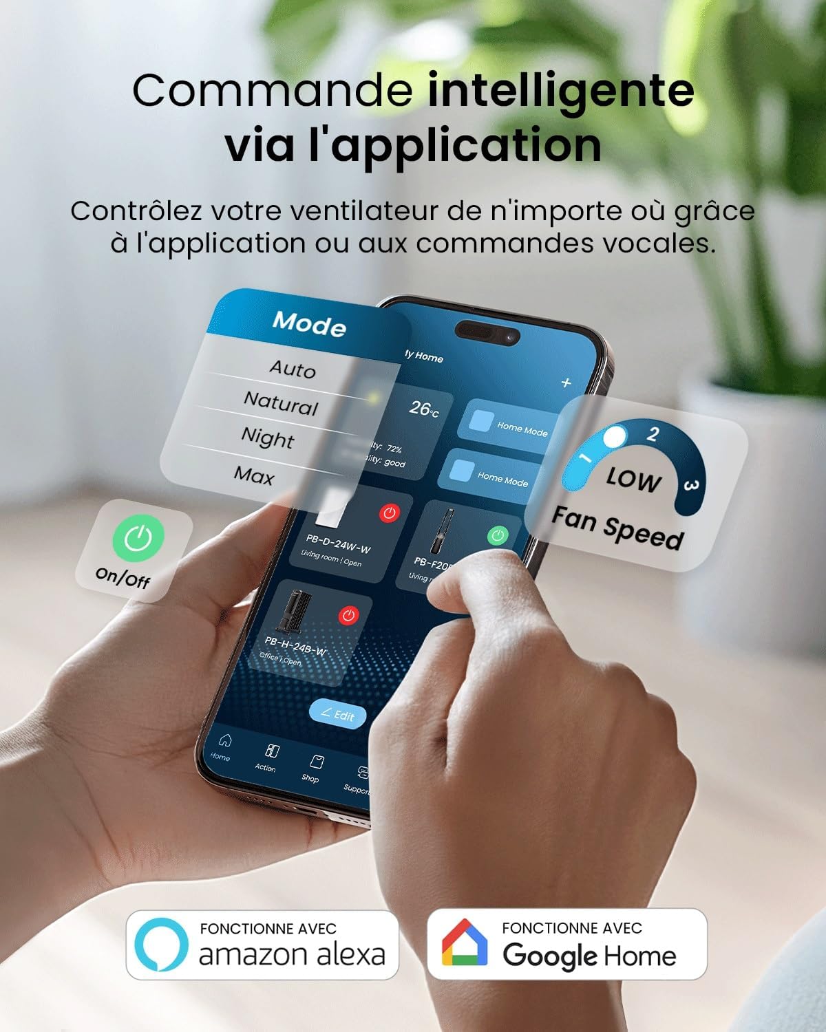 Pro Breeze Bladeless Tower Fan - 101cm Smart Tower Fan - WiFi - Ultra Quiet with Remote Control, LED Display, 6 Speeds, 5 Modes and 60° Oscillation