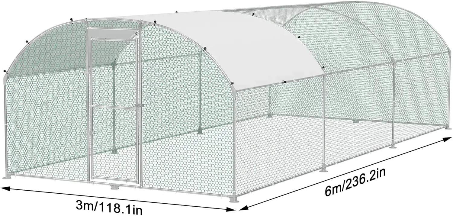 Hühnerstall Metall Freilaufgehege Freigehege, Geflügelstall Kleintiere, Verzinkter Stahlrahmen mit PE Dach, Bogenaufsatz (3x6m)