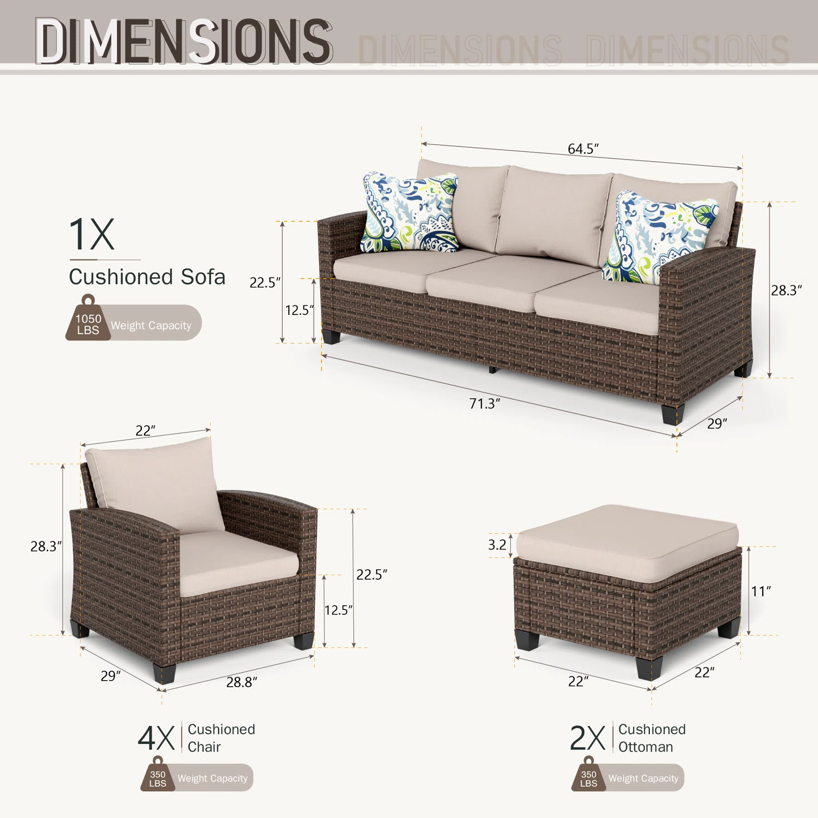 Wicker 9 - Person Garden Lounge Set with Cushions