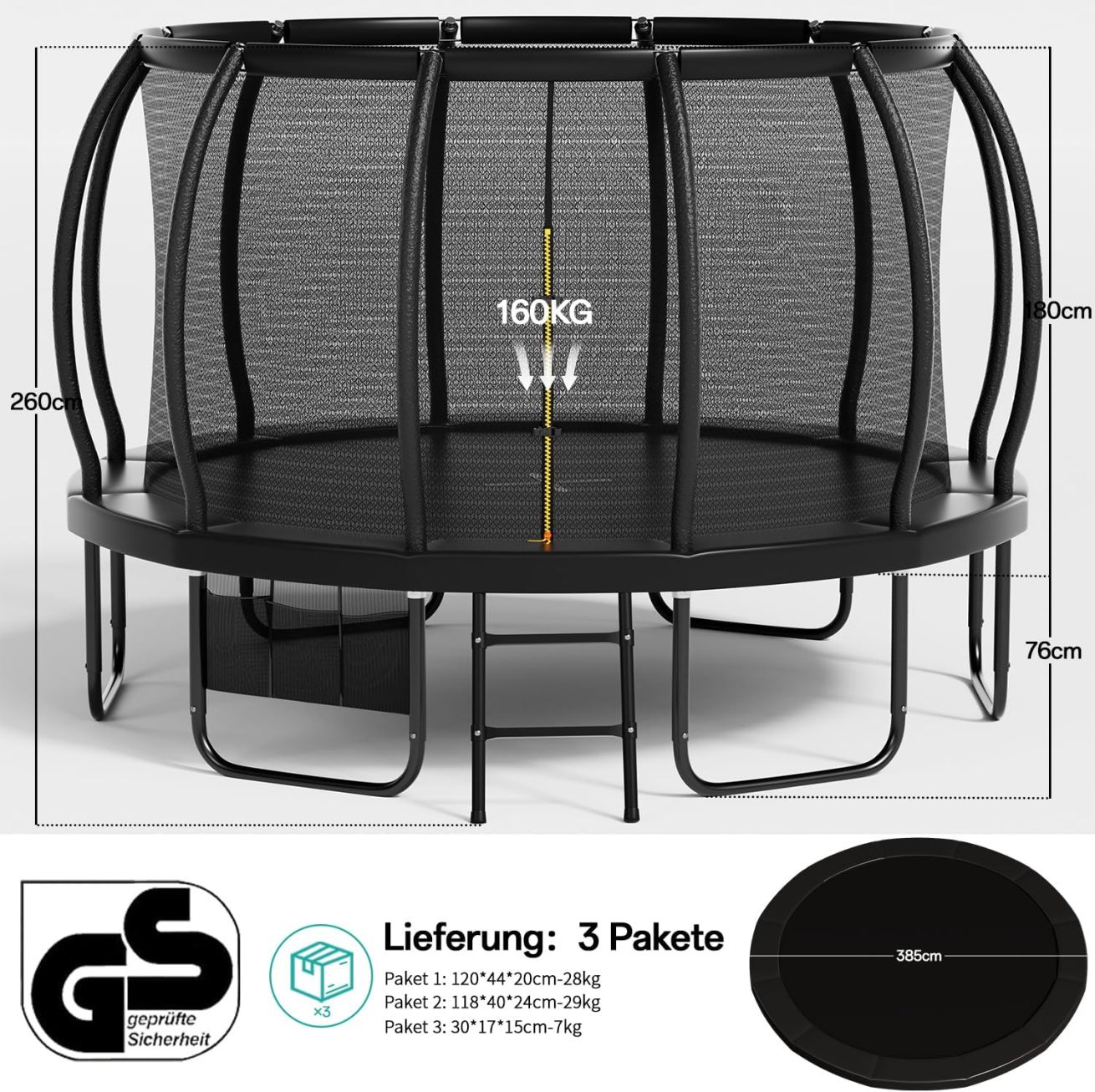 Flamaker Outdoor Children's Trampoline, Garden Trampoline Ø 427cm with Net, Ground Anchor, Sturdy Frame Construction, Weatherproof and Rustproof, Outdoor Trampoline for Children & Adults, Load Capacity 160kg