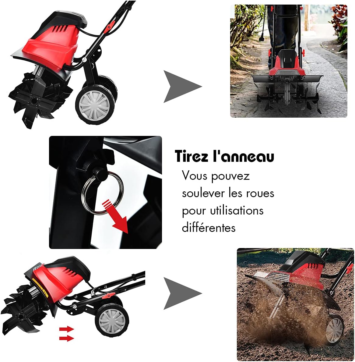 RELAX4LIFE Electric Tiller 1500 W at 400 RPM, Tiller with Working Depth 22 CM, Width 43 CM and 6 Blades, Foldable Handle and Safety Button for Garden (1500W)