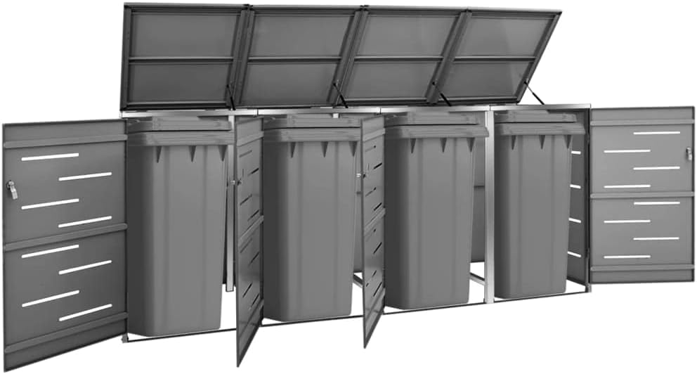 KOIECETA Wheelie Bin Box for 4 Bins Wheelie Bin Cover Wheelie Bin Bin Box Bin Box 240 L Anthracite Stainless Steel