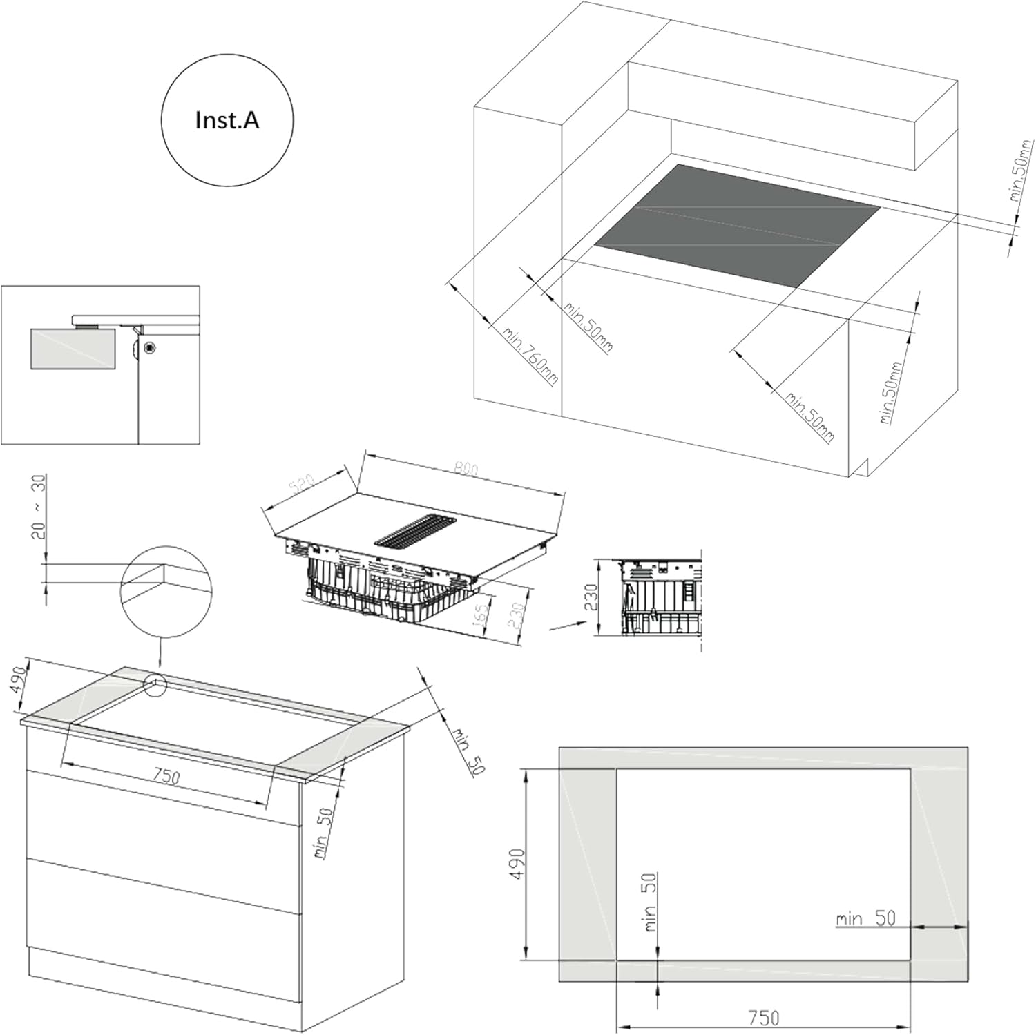 Cecotec Piano cottura a induzione Bolero Squad IH 4800 TotalFlex80. cappa aspirante integrata, 15 livelli di potenza, 7400 W, timer, forza di aspirazione 630 m3/h, tattile, blocco di sicurezza [Classe di efficienza energetica A]