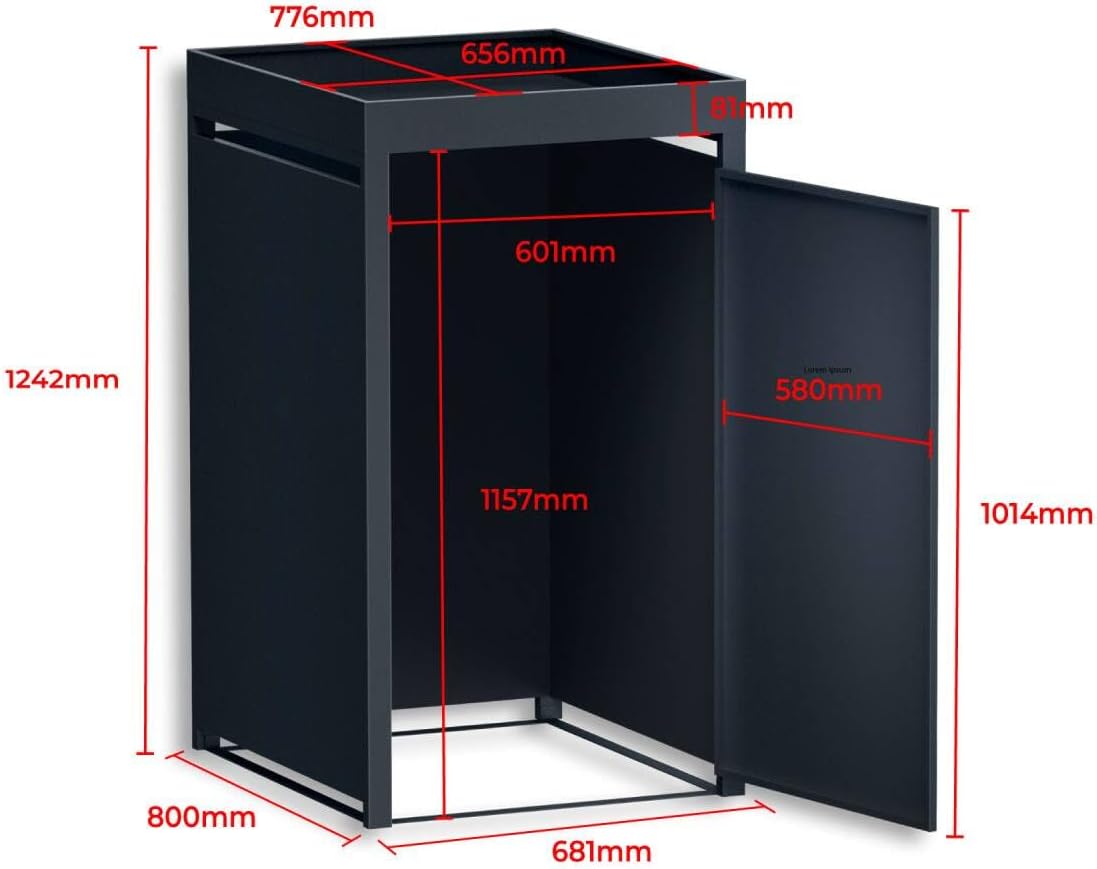 Metzler Wheelie Bin Box 4 Bins 240 L with Plant Roof, Roof Greenery in Anthracite with Plant Roof, Weatherproof, Pack of 4, Waste Container, Bin House, Lockable, Garden Box, Rubbish Box