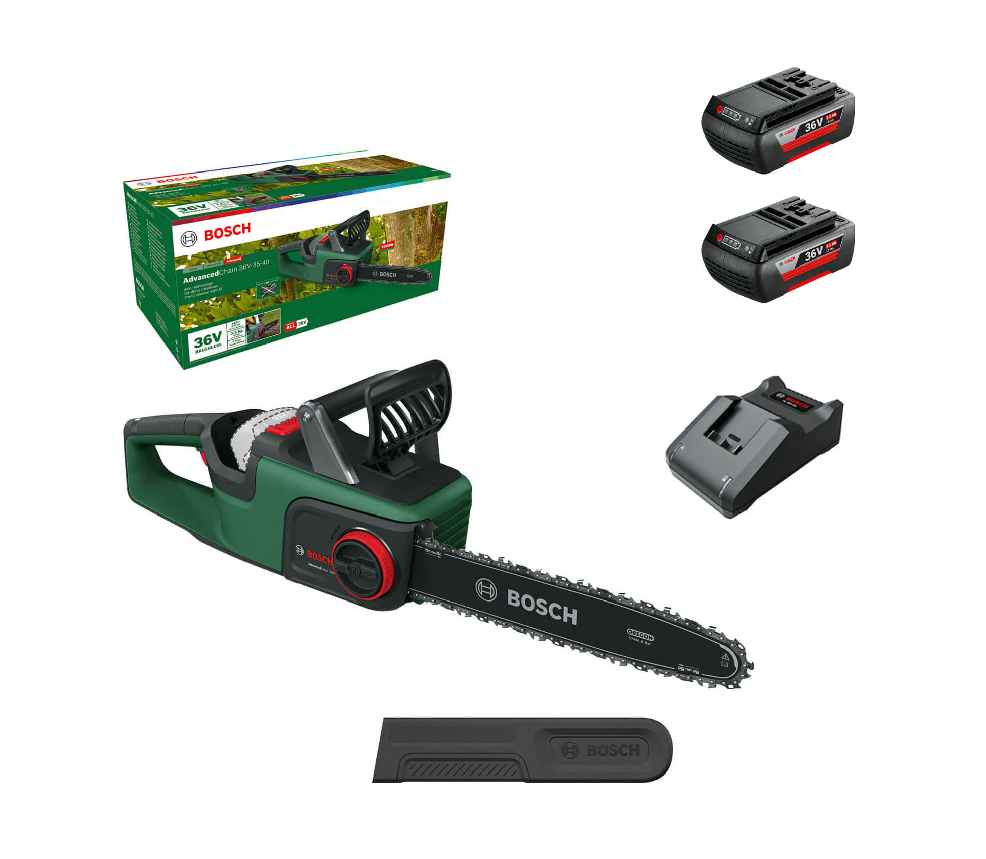 Bosch ADVANCEDCHAIN 36V-35-30 36v Cordless Chainsaw 350mm 2 x 2ah Li-ion Charger