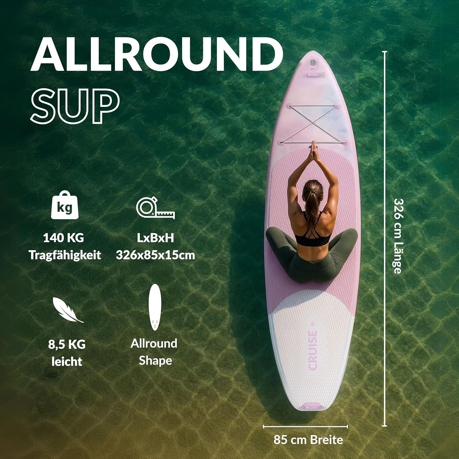 NOARD Stand Up Paddle Surfboard, 326 x 76 x 15 cm, SUP Paddle Board, Various Designs, Suitable for Beginners and Professionals, Accessories Included