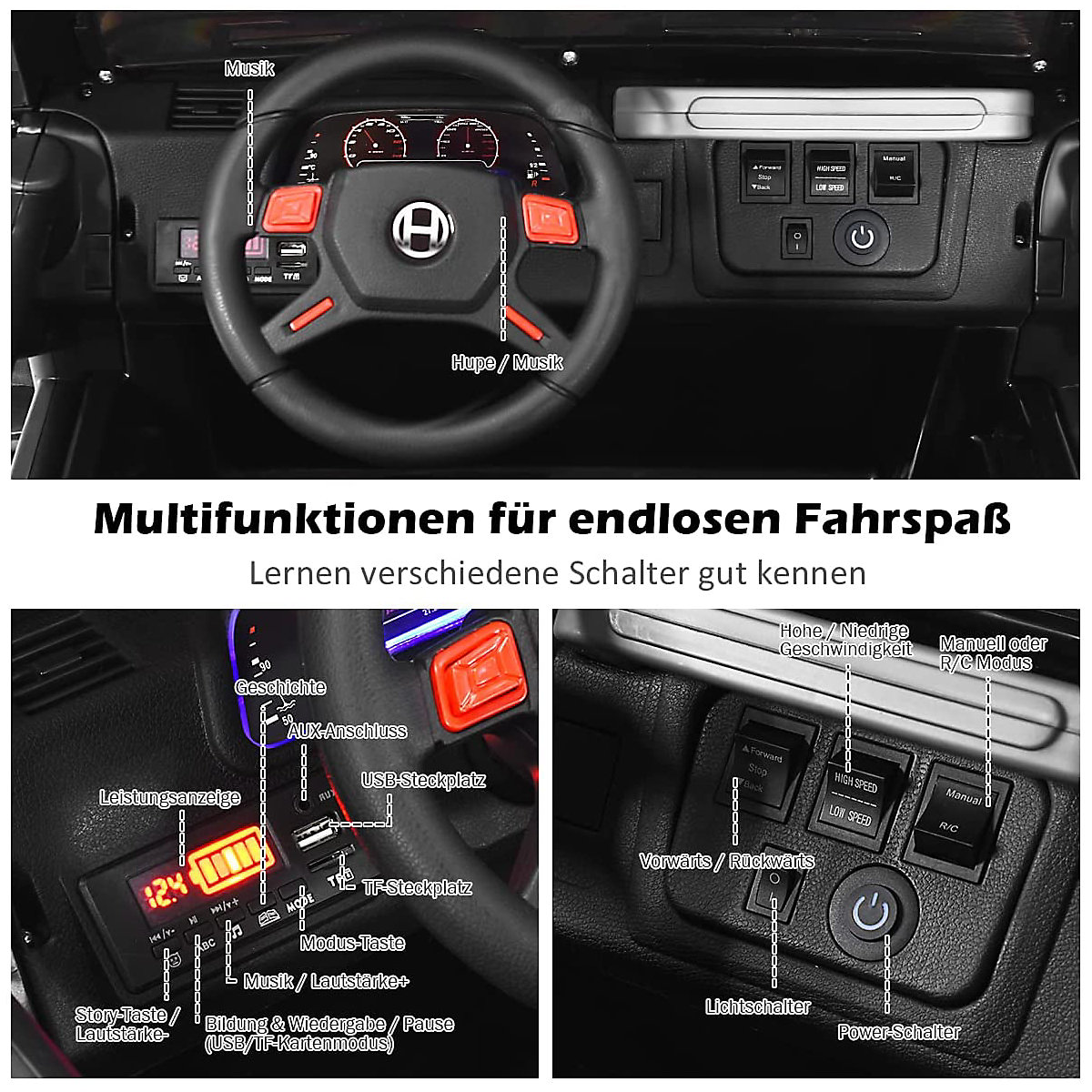 Elektroauto Jeep 2 Sitzer mit 3 Geschwindigkeiten schwarz
