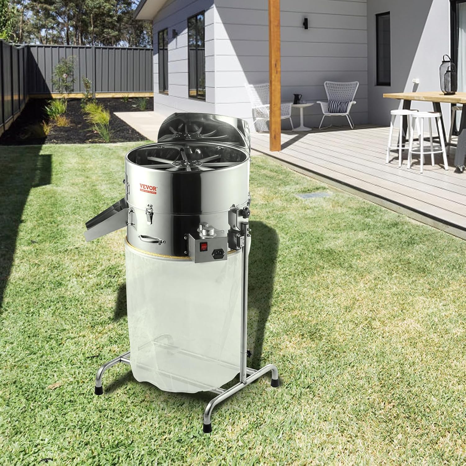 VEVOR Elektrischer Laubschneider, 45,7 cm, kippbar, mit 60 W einstellbarer Geschwindigkeit, Edelstahl-Klingen, Netztasche und Handschere für Blätter, Knospen, Silber