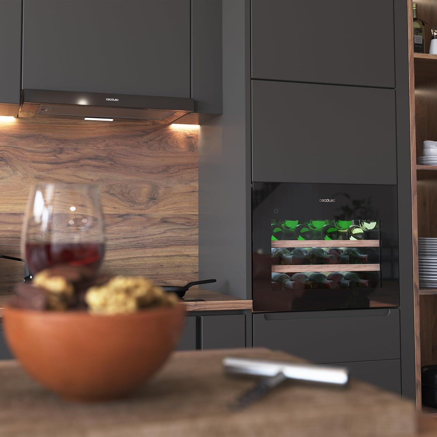 Cecotec Bolero Grandsommelier Bi 28000 Touch Black Compressor Built-in Wine Fridge 28 Bottles With Black Glass Finish And Quiet Operation [Energy Class G]