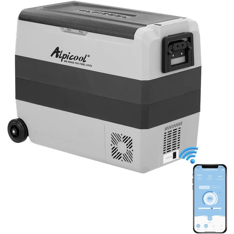 Alpicool T50 50L Compressor Car Refrigerator, Portable Camping Fridge DC 12v Freezer for TruckCampervanRVBoat, -20℃ to 20℃, with USB Socket