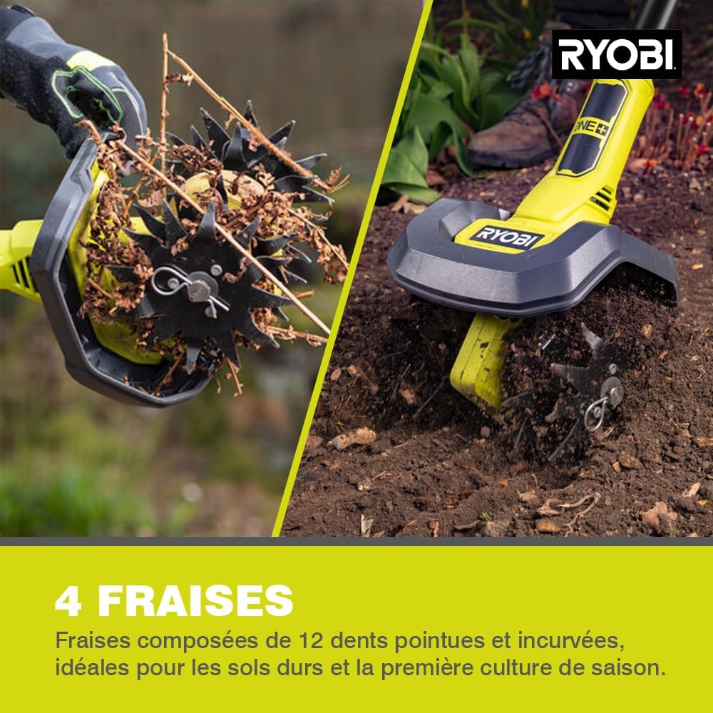 RYOBI - 18V ONE+ Hoeing Machine - Working Width/Depth 20/10 cm - 4 Cutters - 3 Rotation Speeds - Telescopic Tube - Sold without Battery or Charger - RY18CVA-0