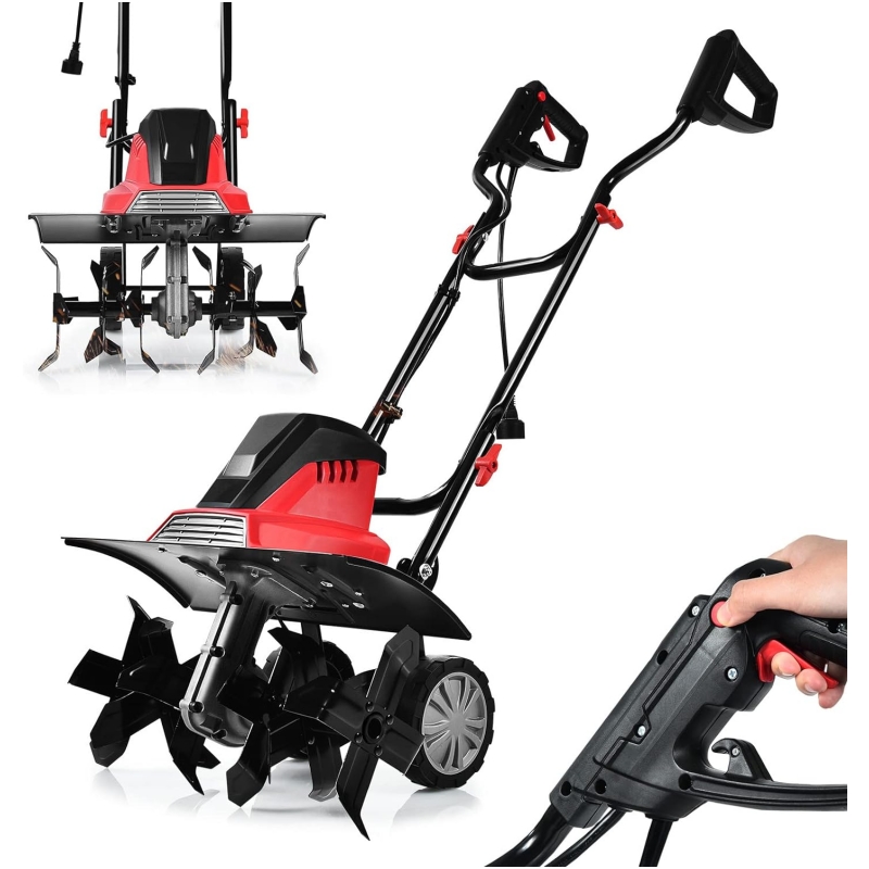 RELAX4LIFE Electric Tiller 1500 W at 400 RPM, Tiller with Working Depth 22 CM, Width 43 CM and 6 Blades, Foldable Handle and Safety Button for Garden (1500W)
