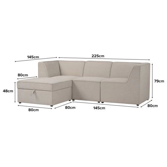 L-Shaped Modular Sofa with Storage Ottoman, Beige