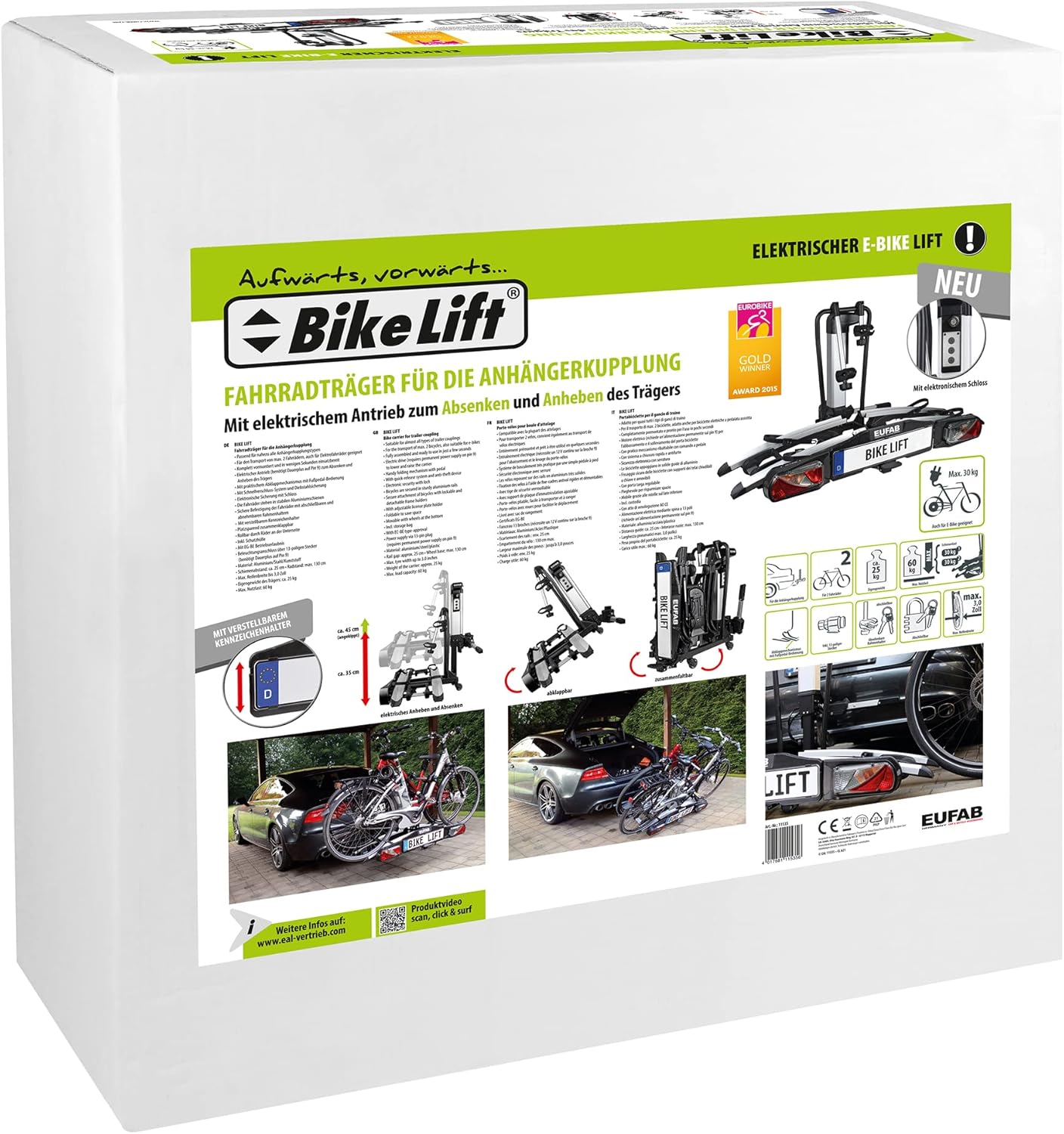 EUFAB 11535 Rear Carrier Bike Lift for Hitch, Black, 135x74x74cm