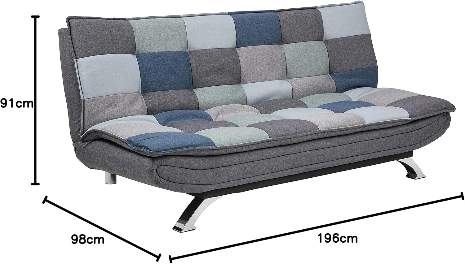 AC Design Furniture Jasper Sofa Bed W: 196 x H: 91 x D: 96 cm, Dark Grey/Black, Fabric/Metal