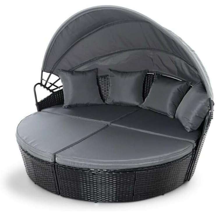 EVRE Bali 3 Piece Modular Round Rattan Wicker Patio Garden Furniture Daybed Sun Lounger Set
