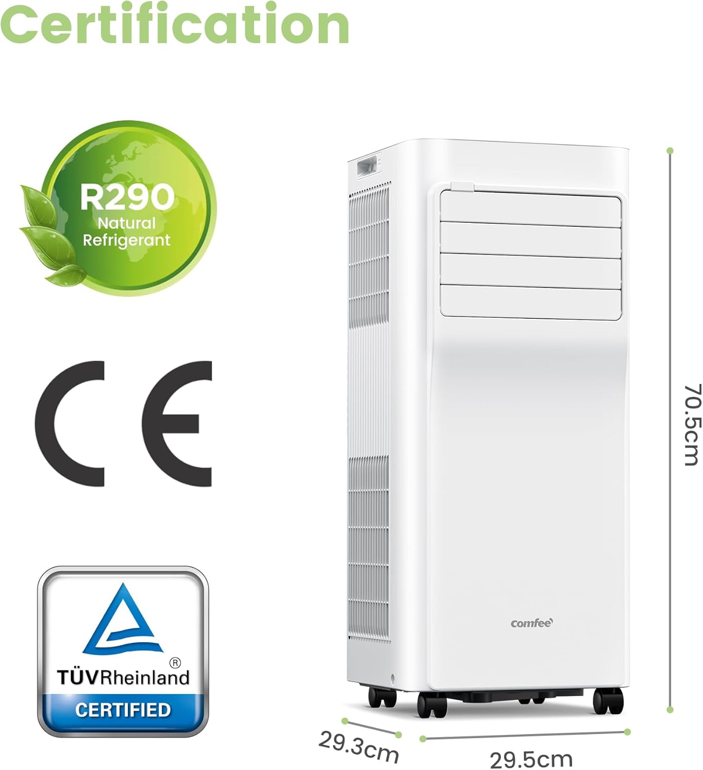 COMFEE' Climatiseur Mobile 9000 BTU/h 2,6kW, Contrôle APP, 3 Modes, 3 Vitesses de ventilation, Dimensions compactes, Pour pièces de 33㎡, Breezy Cool 2.6, Fonctionne avec Alexa [Classe énergétique A]