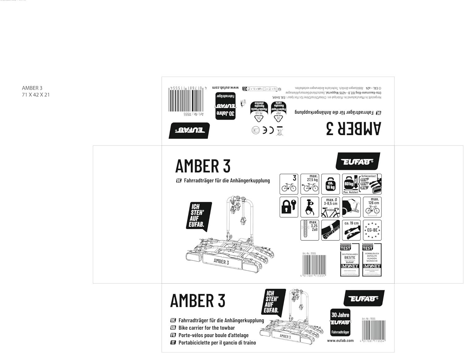 EUFAB 11555 Bicycle Rack Amber III