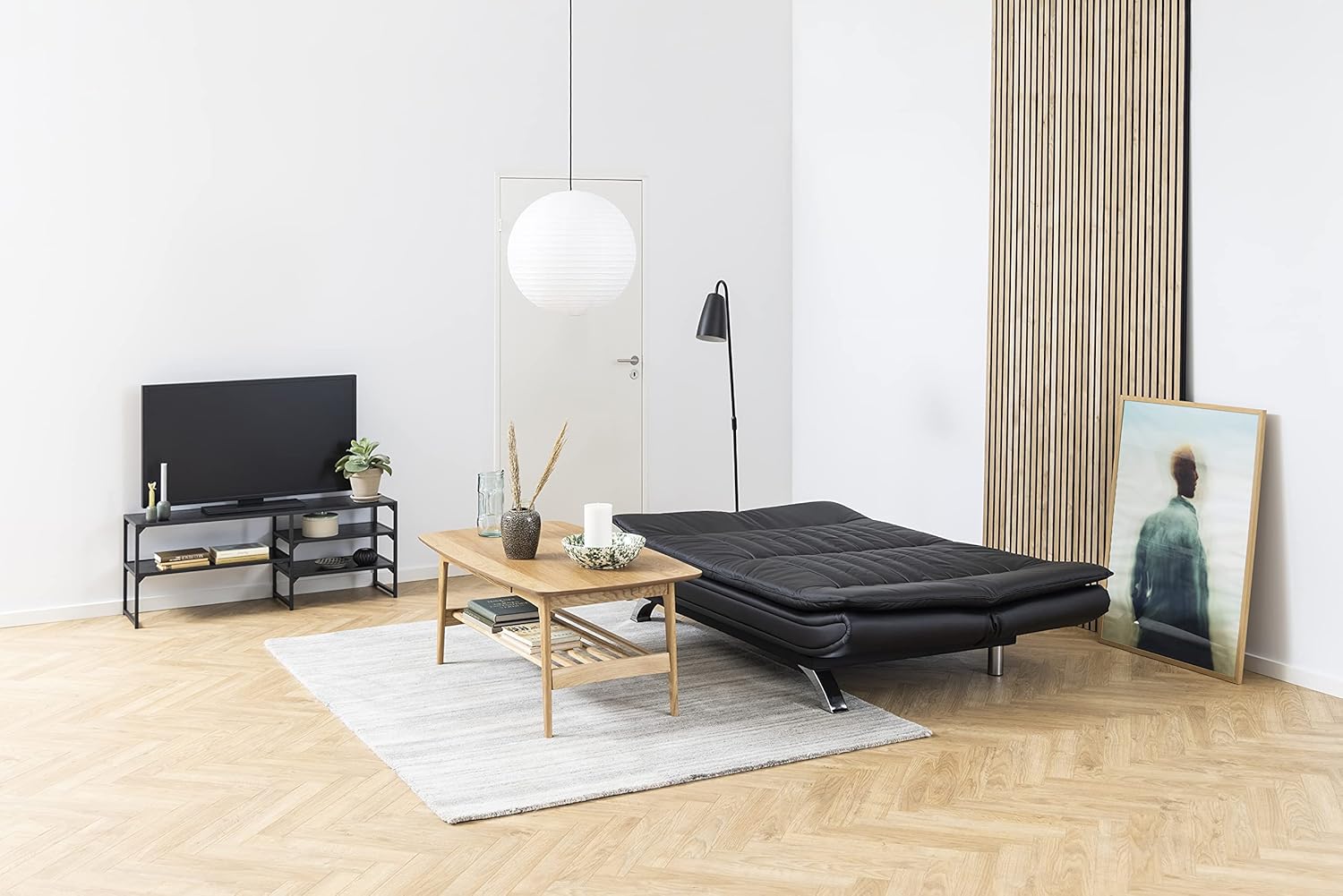 AC Design Furniture Jasper Sofa Bed W: 196 x H: 91 x D: 96 cm, Dark Grey/Black, Fabric/Metal