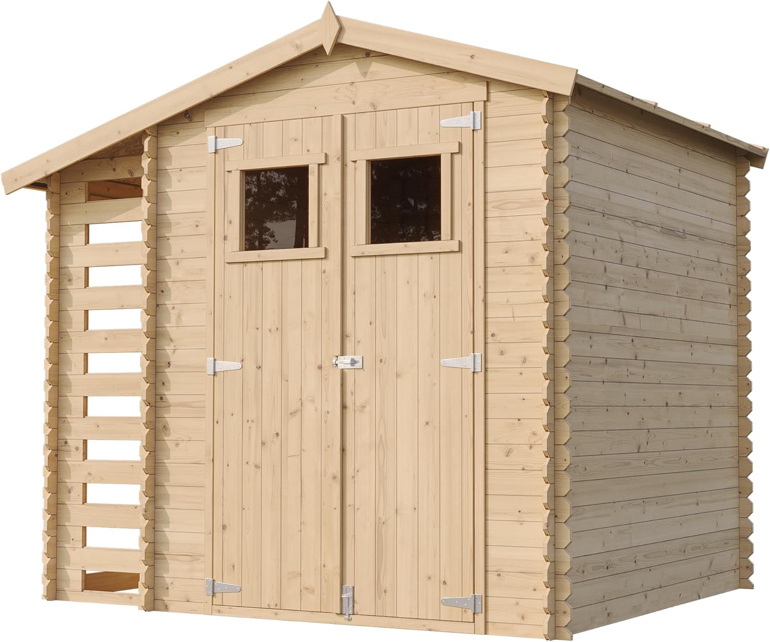 TIMBELA M386F Wooden Garden Shed with Firewood Shed, High-Quality Lockable Door, Garden Shed Wood, W 272 x L 206 x H 218 cm / 3.53 + 0.97 m2 Storage Shed for Garden - Waterproof Roof