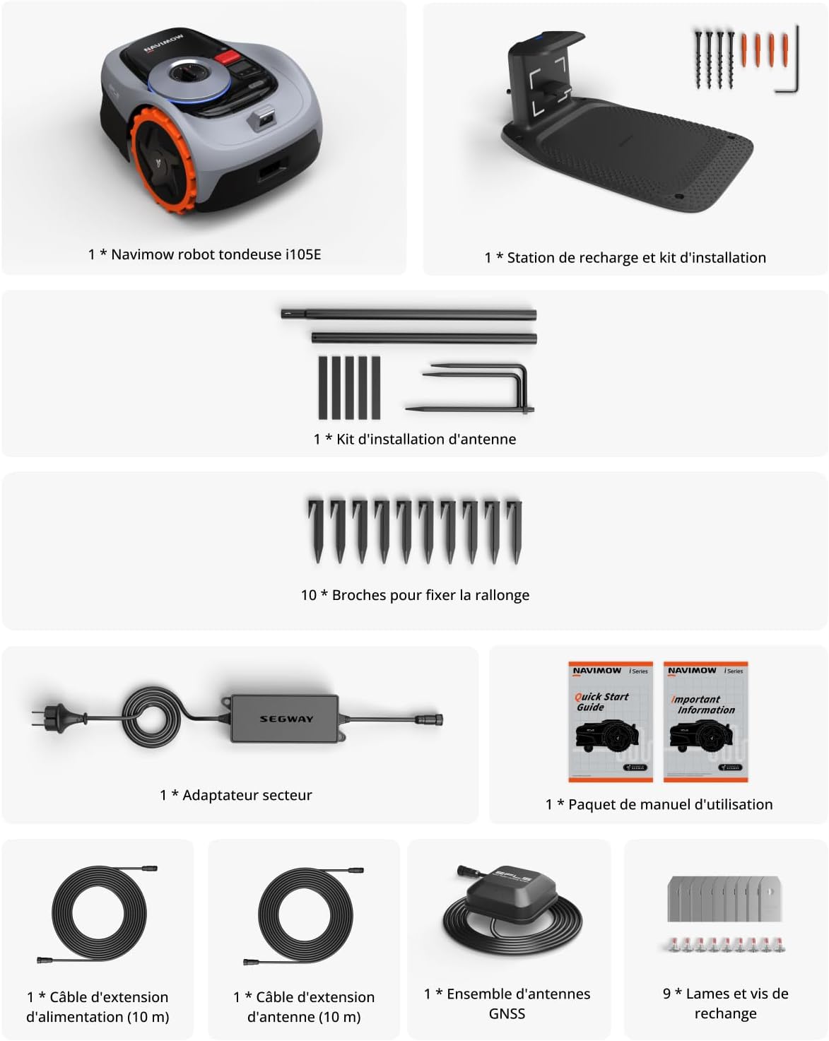 Navimow i105E Robot Tondeuse sans Fil périphérique, Recommandé 500 m², Max. 600 m², RTK+Vision Tondeuse Robot Gazon, IA cartographie Automatique, Limite virtuelle, Gestion multizone