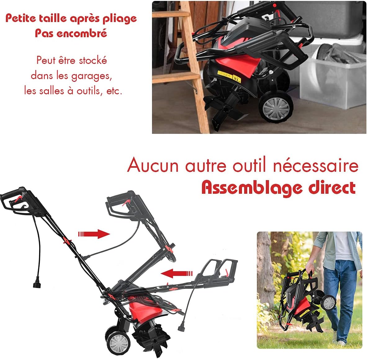 RELAX4LIFE Electric Tiller 1500 W at 400 RPM, Tiller with Working Depth 22 CM, Width 43 CM and 6 Blades, Foldable Handle and Safety Button for Garden (1500W)