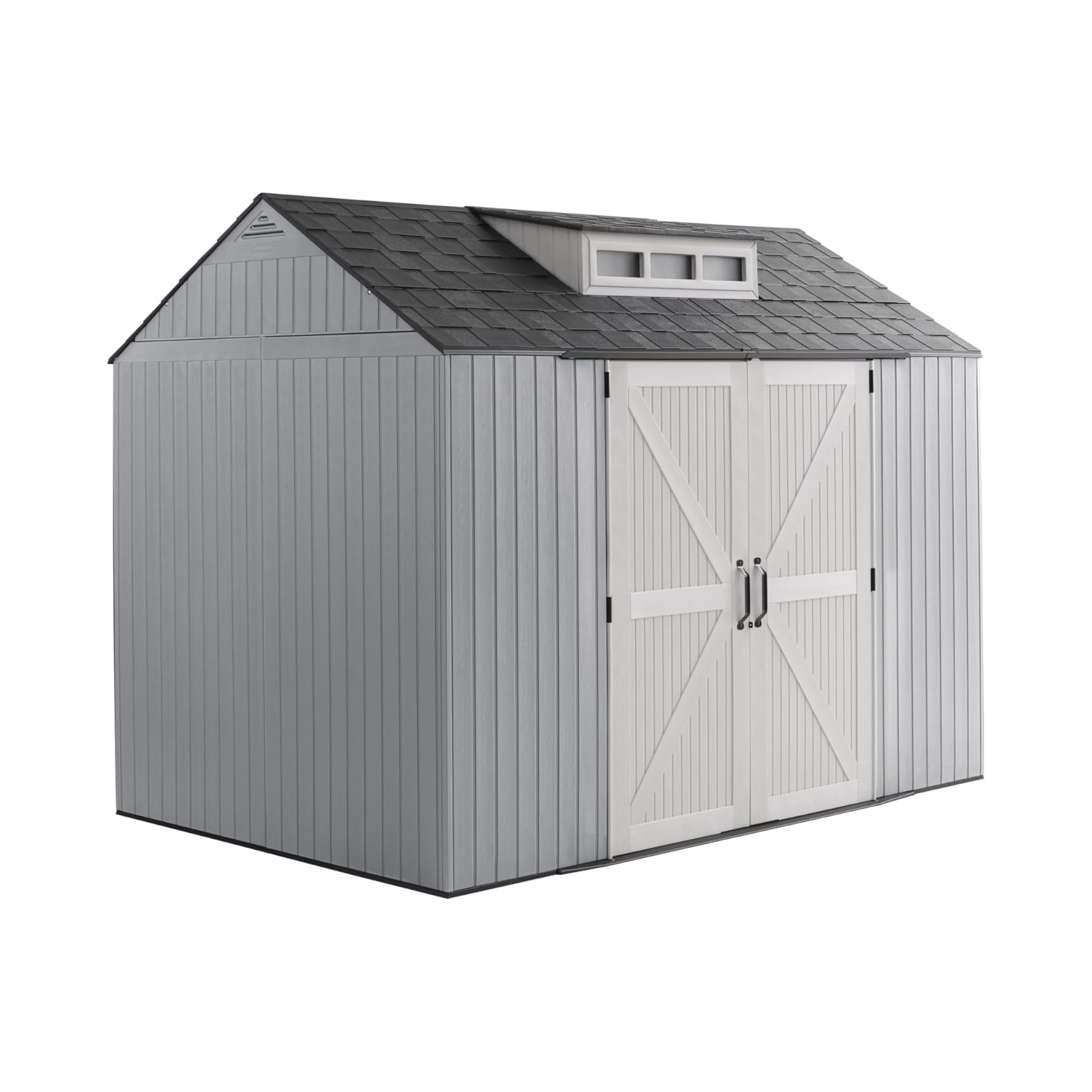 Rubbermaid Extra Large Resin Outdoor Storage Shed With Floor (7 x 10 Ft.), Weather Resistant, Brown, Organization for Home/Lawn Mower/Backyard Equipment/Bike Storage/Pool Supplies