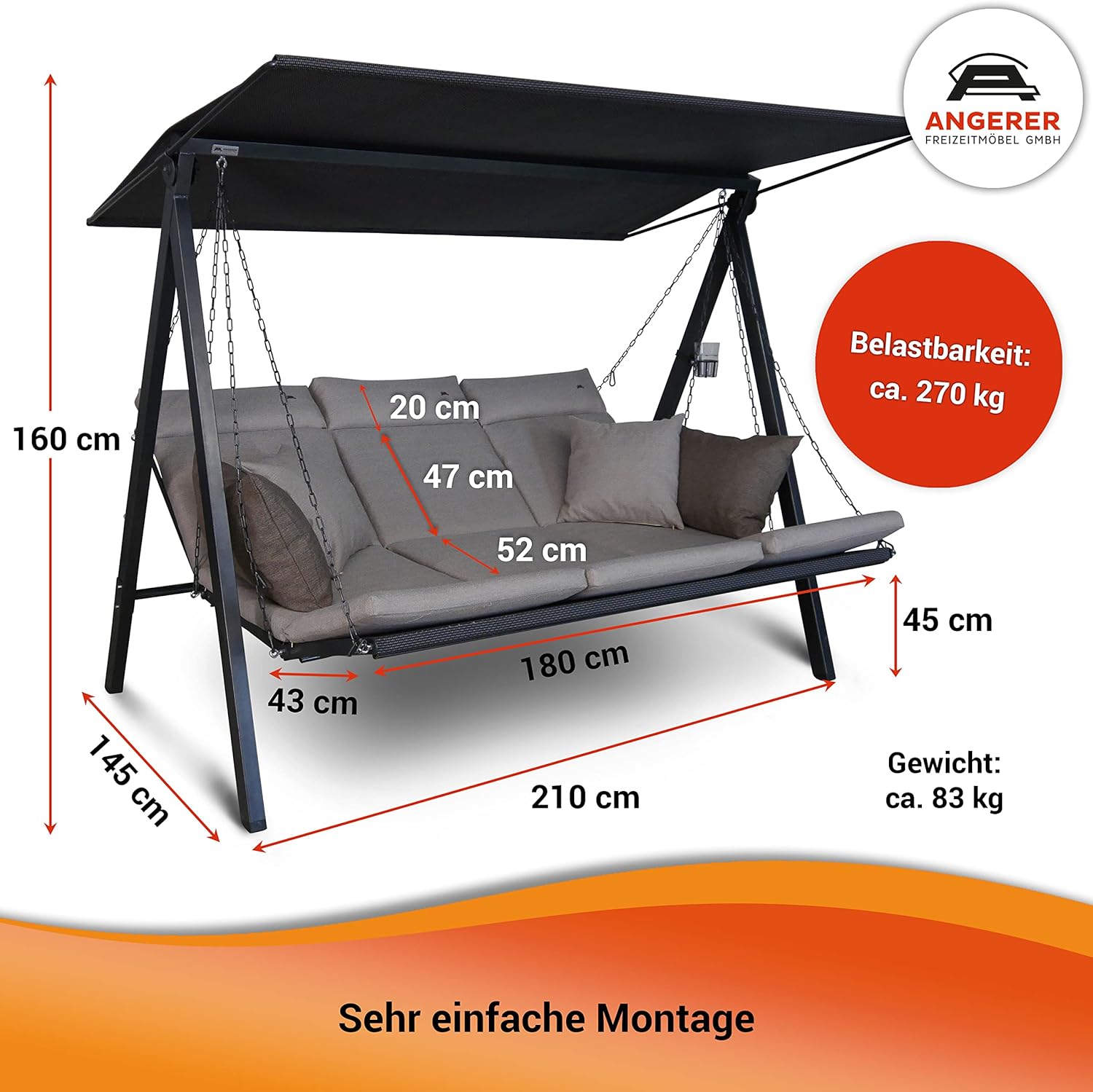 Angerer Lounge Swing Chair Hollywood, 3-Seater, beige