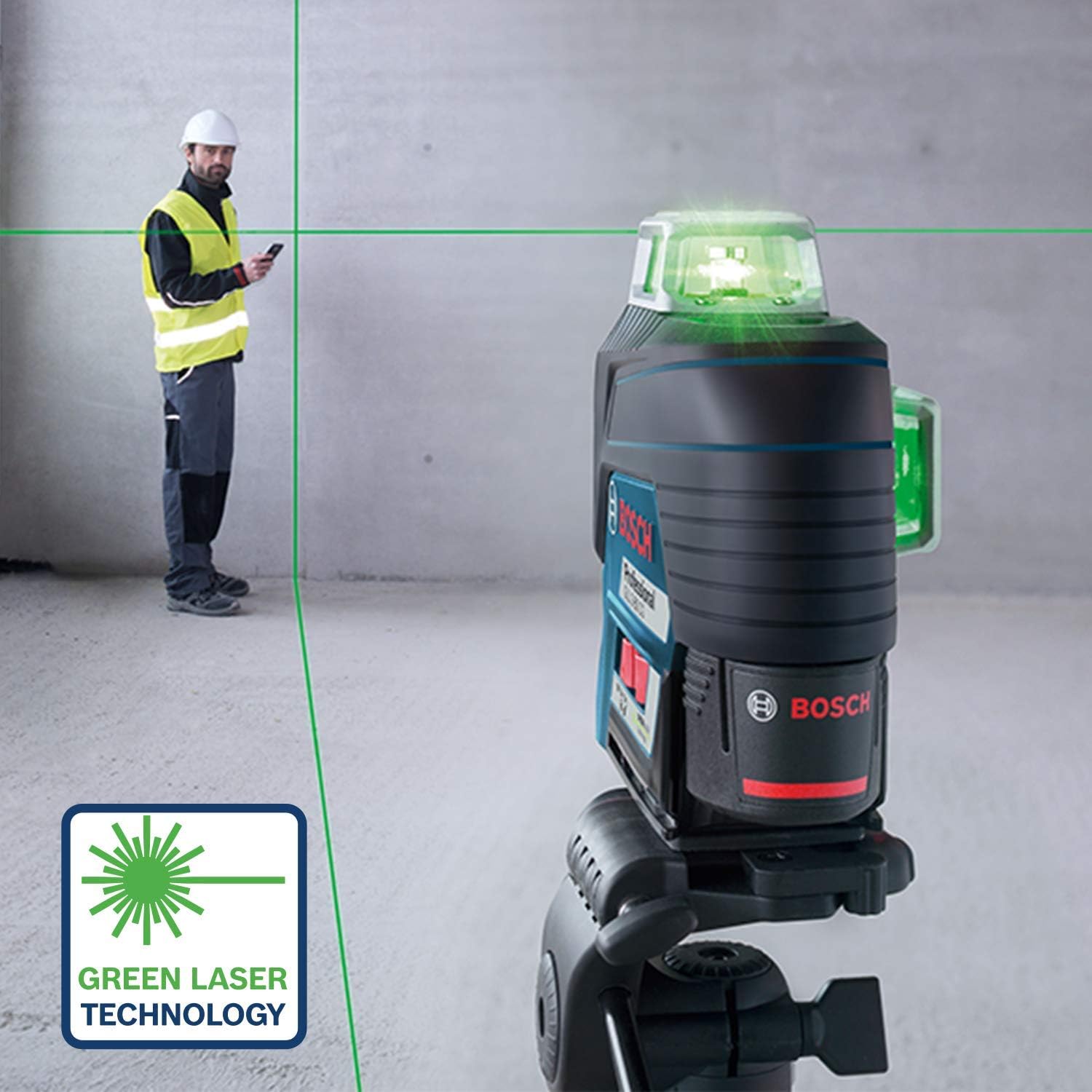 Bosch Professional 12V System Laser Lignes GLL 3-80 CG – Cellule de Réception LR 7 (Faisceau Rouge et Vert, 2 Piles 1,5 V AAA, Portée : 5-50 m, Housse de Protection)