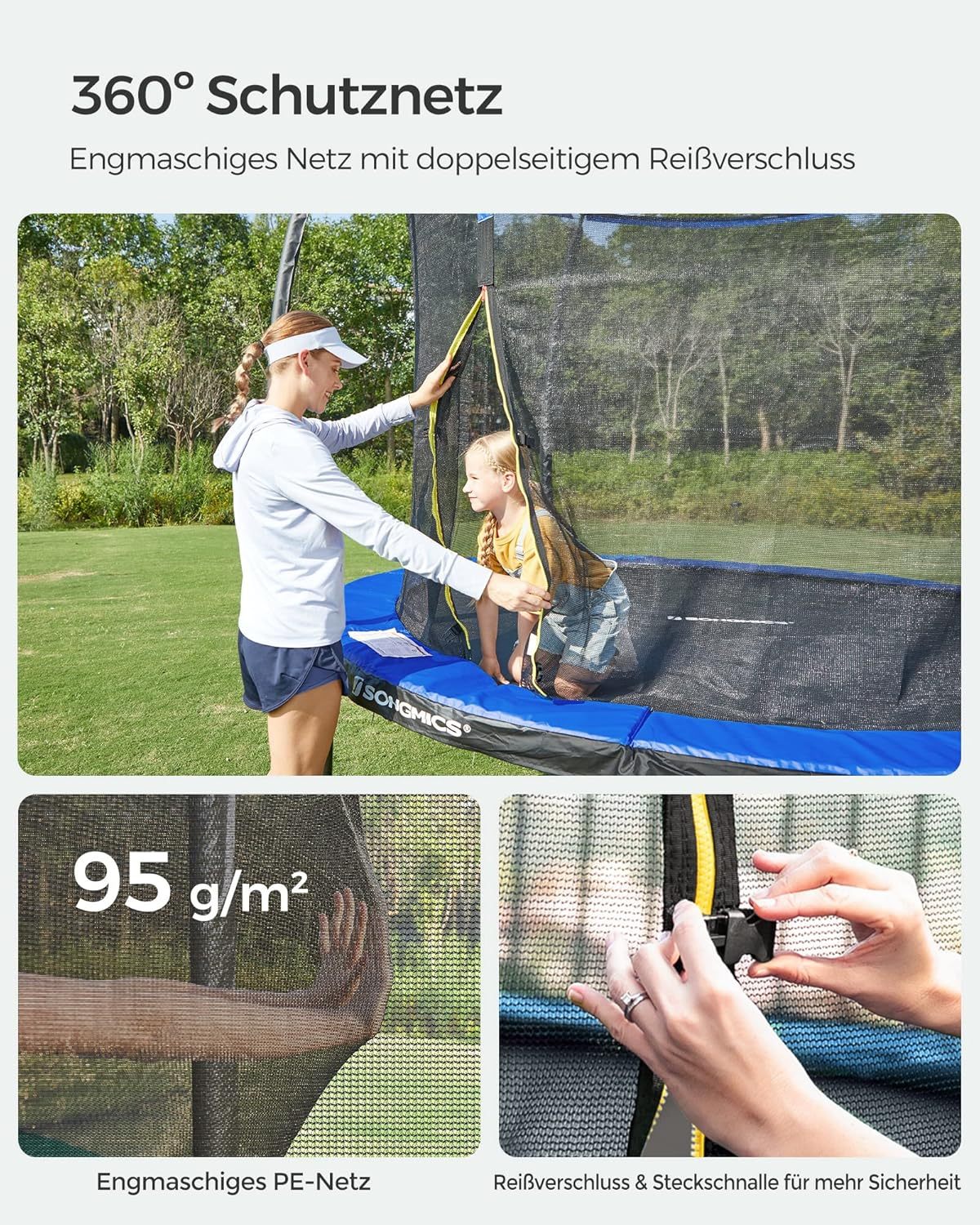SONGMICS Outdoor Trampoline Ø 305 cm, Round Garden Trampoline for Children with Safety Net, Edge Cover, Ladder and Padded Poles