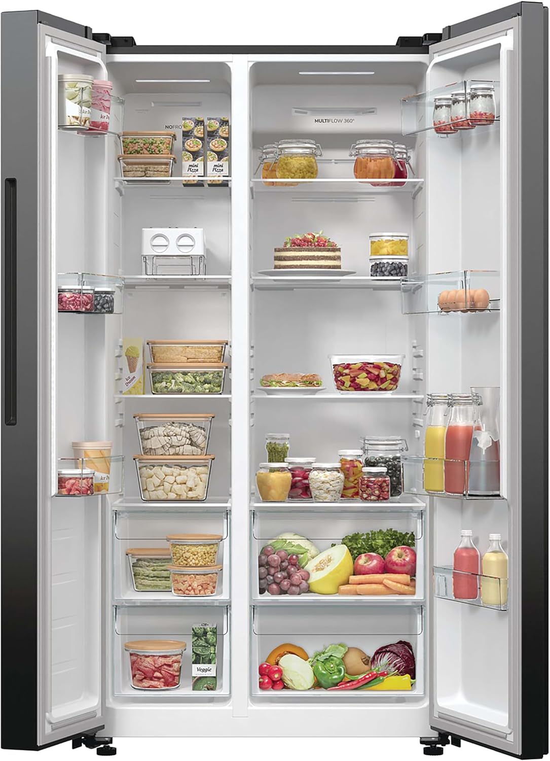 Gorenje NRR 9185 EABXL Side by Side Fridge-Freezer, Made in Europe, EEK E, NoFrostPlus, Inverter Compressor, Crisp Zone, ConvertActive Zone, FastFreeze, 178.6 cm, Black [Energy Class E]