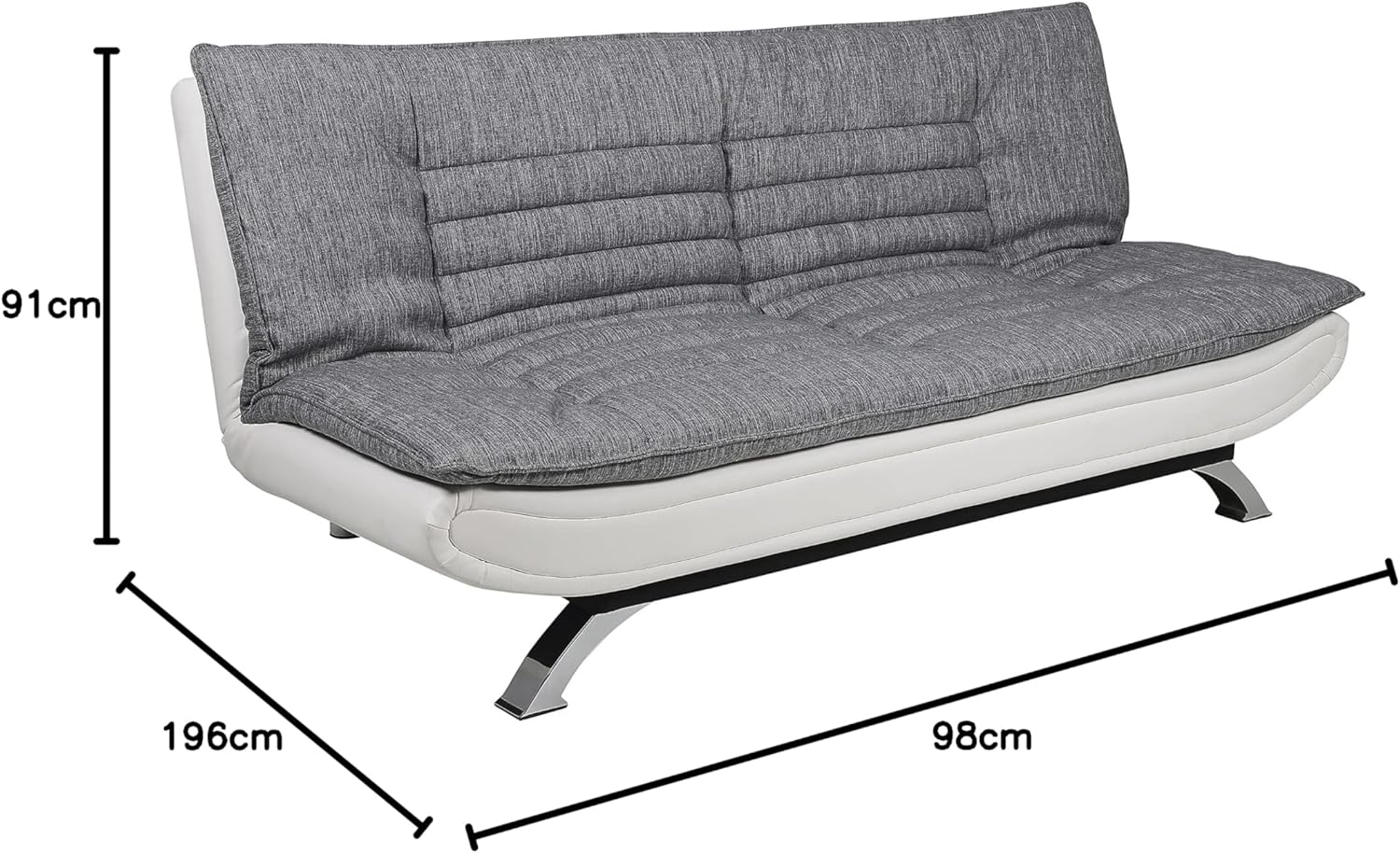 AC Design Furniture Jasper Sofa Bed W: 196 x H: 91 x D: 96 cm, Dark Grey/Black, Fabric/Metal