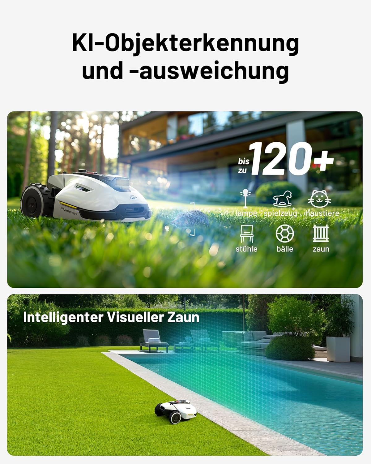MAMMOTION YUKA 2000 Robotic Lawnmower without boundary wire, NetRTK+Vision, No RTK antenna required, Auto-mapping, Recommended area 2000m², Maximum area 2800m², with 4G module, 50% gradient