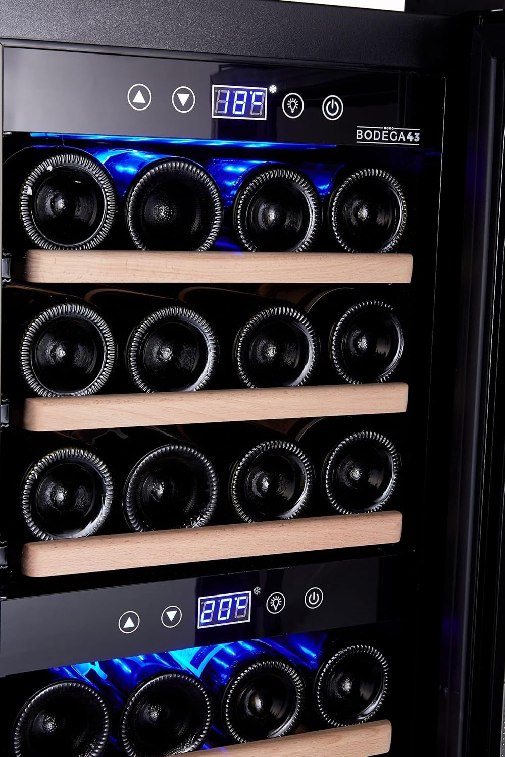 24 Wine Fridge - Wine Fridge 2 Zones, 5-20 ºC, 80 Litres, 24 Bottles, 6 Shelves, Full Glass Design Door with Touch Panel, Low Noise (43 dB) & Very Low Vibration, Black [Energy Class G]