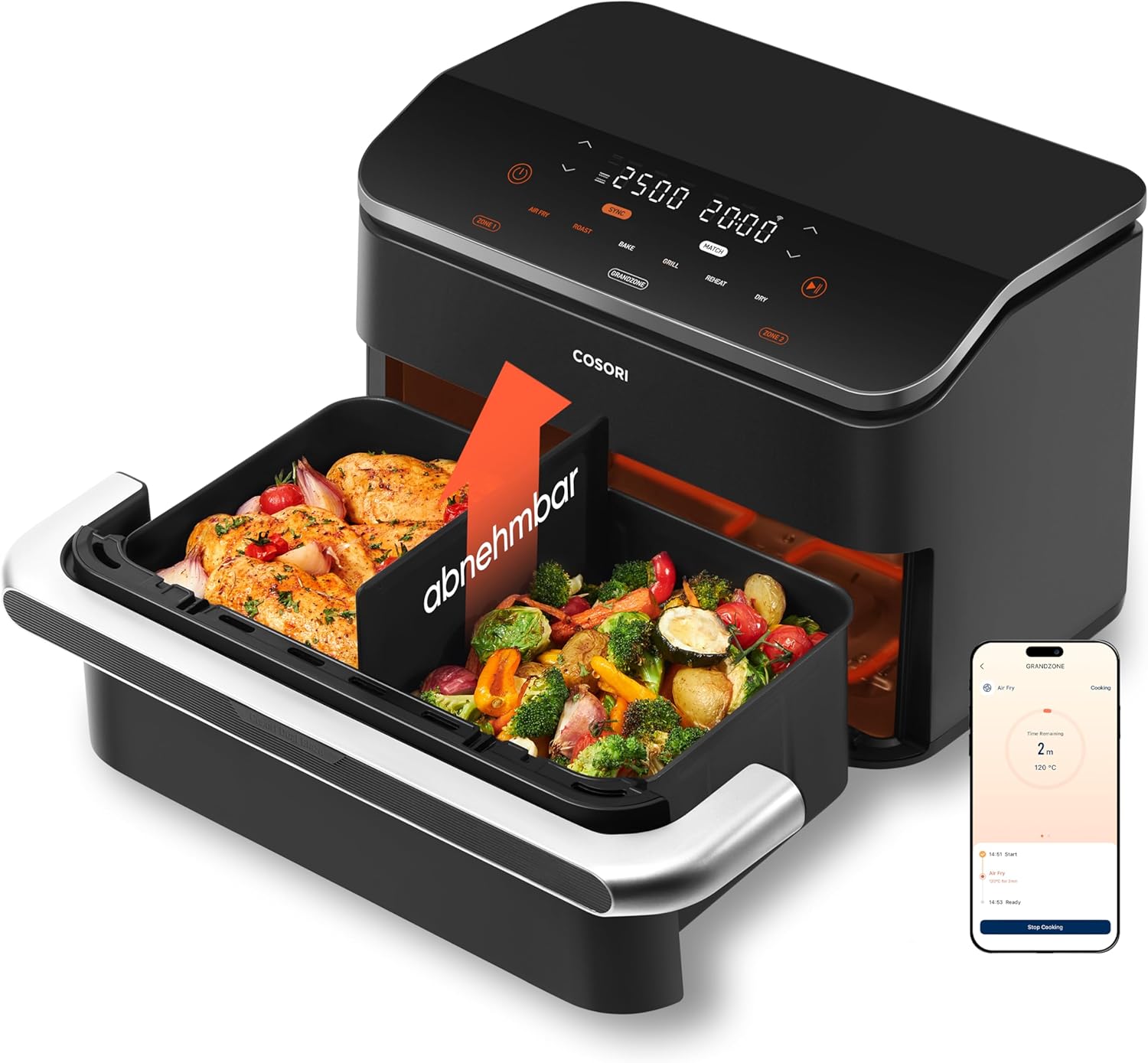 COSORI Heißluftfritteuse 2 Kammern, Dual Blaze TwinFry 10L Airfryer, mit 4 Heizrohren & flexiblen Kammern, gleichmäßige Hitzeverteilung, Temperatur bis 240 °C, Schwarz