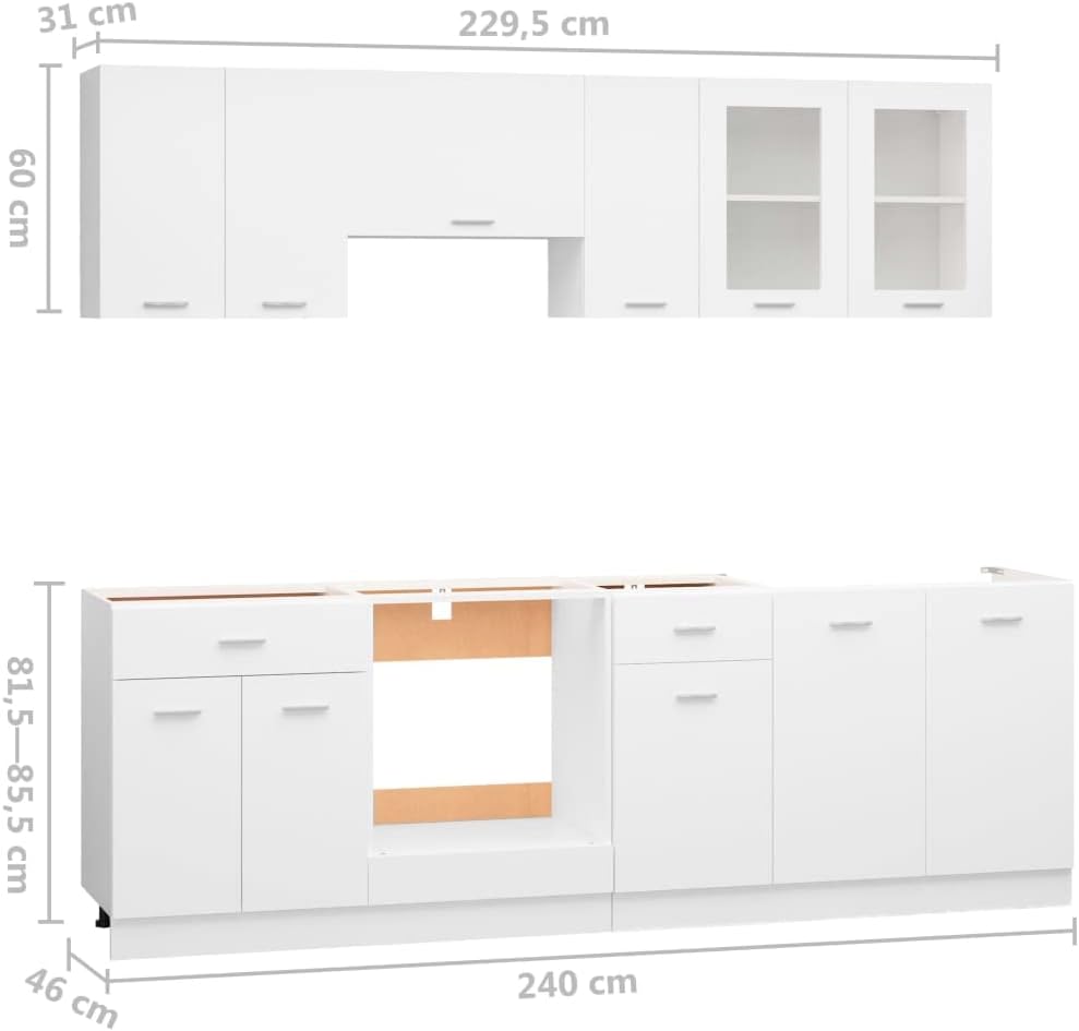vidaXL Lyon Kitchen Unit White Composite Wood 8-Piece Set