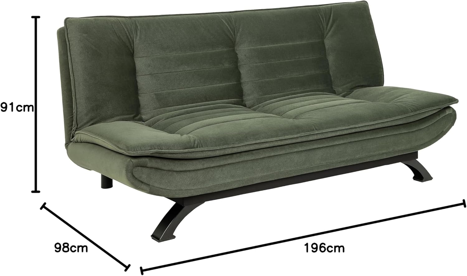AC Design Furniture Jasper Sofa Bed W: 196 x H: 91 x D: 96 cm, Dark Grey/Black, Fabric/Metal