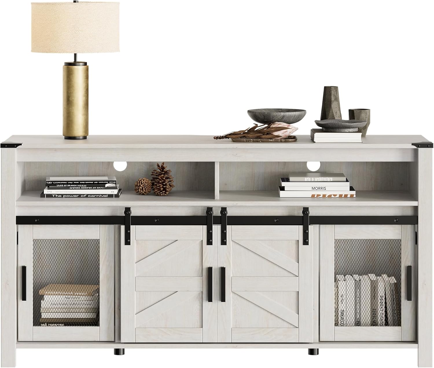 WAMPAT Farmhouse Buffet Cabinet,Rustic Sideboard with Sliding Barn Doors