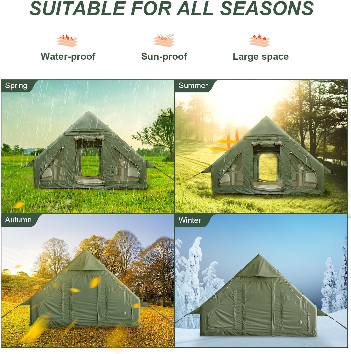 KIKILIVE Inflatable Camping Tent, 4-6 Person Inflatable Tent for Camping, Easy Setup Waterproof Glamping Tent with Pump and Stove Jack, Mosquito Screen