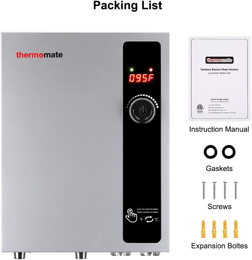 Tankless Water Heater Electric 27kW 208~240 Volt, ThermoMate On Demand Instant Endless Hot Water Heater, Self-Modulating Saving Energy for Residential Whole House Shower, 114A GRAY