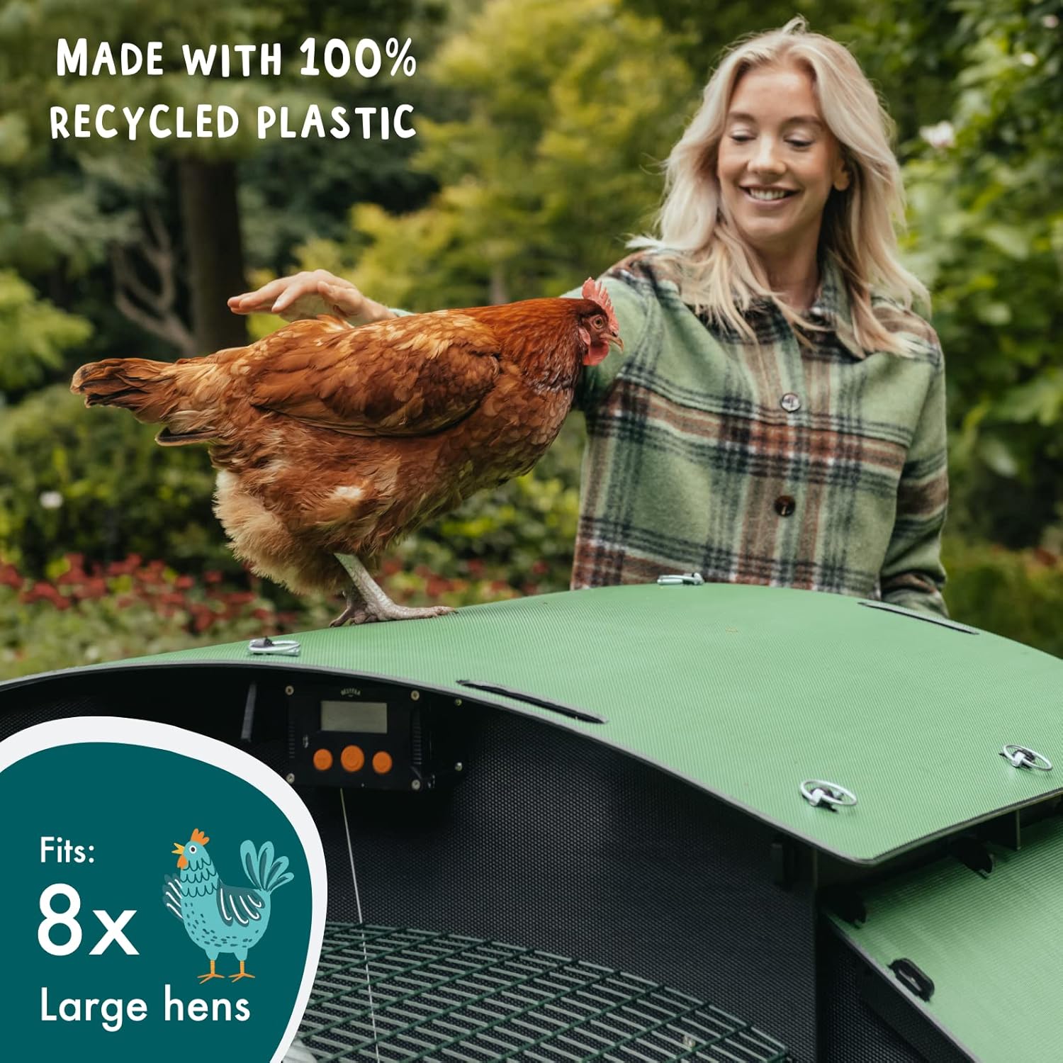 Kunststoff Hühnerstall mit 25 Jahre Garantie - Großer Boden Hühnerstall für 4, 6, 8 Hühner oder 15 Zwerghühner