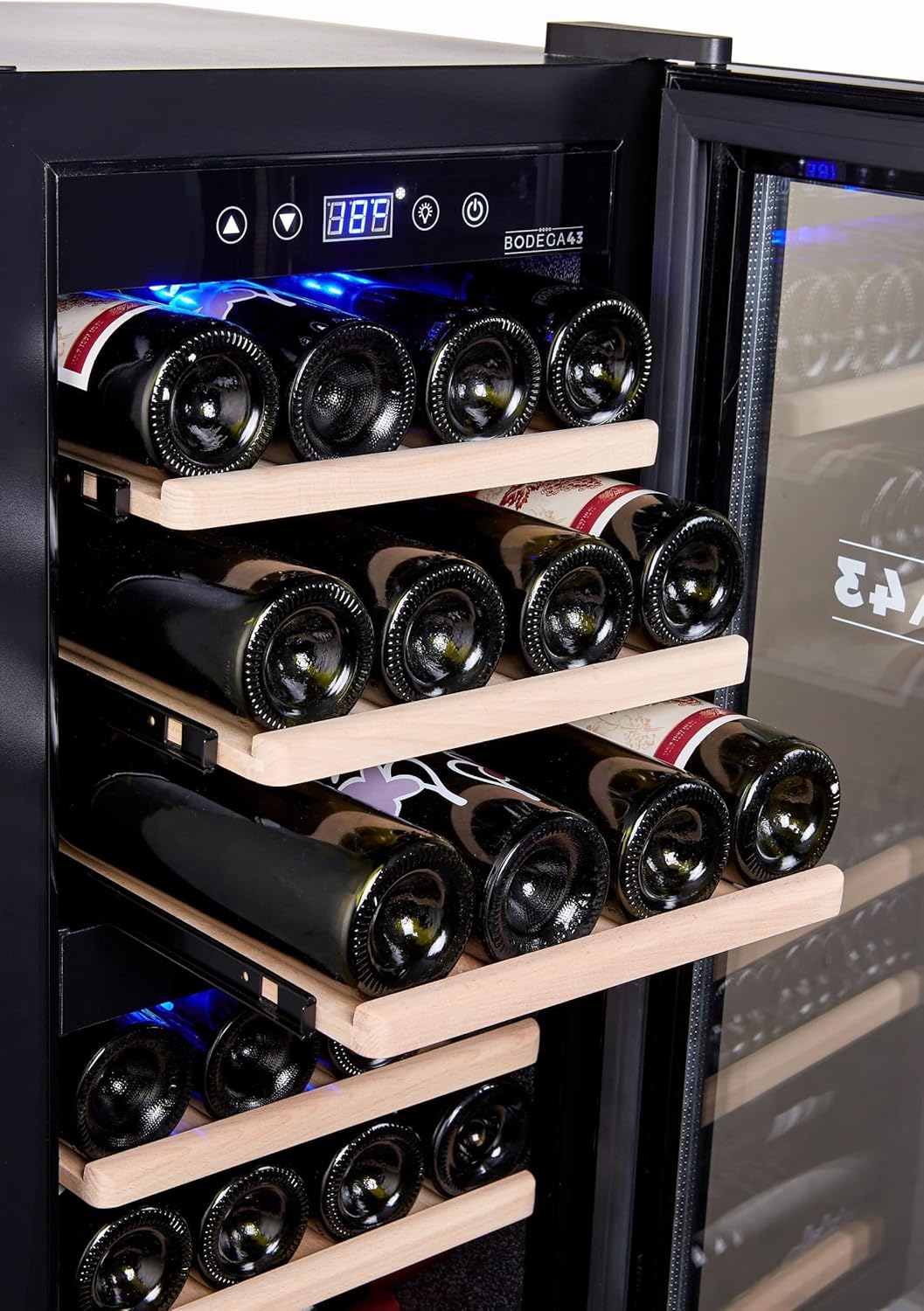 24 Wine Fridge - Wine Fridge 2 Zones, 5-20 ºC, 80 Litres, 24 Bottles, 6 Shelves, Full Glass Design Door with Touch Panel, Low Noise (43 dB) & Very Low Vibration, Black [Energy Class G]