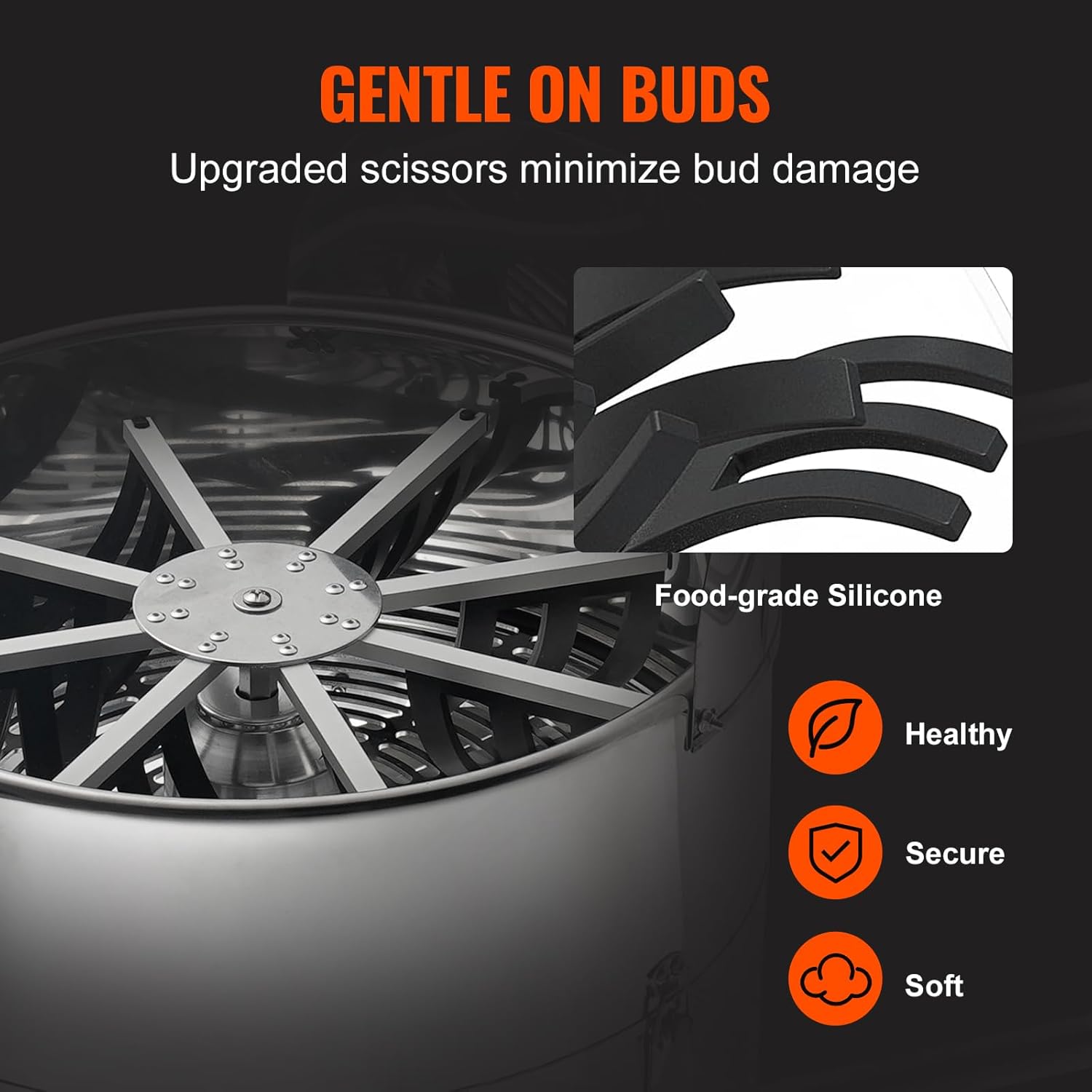 VEVOR Elektrischer Laubschneider, 45,7 cm, kippbar, mit 60 W einstellbarer Geschwindigkeit, Edelstahl-Klingen, Netztasche und Handschere für Blätter, Knospen, Silber