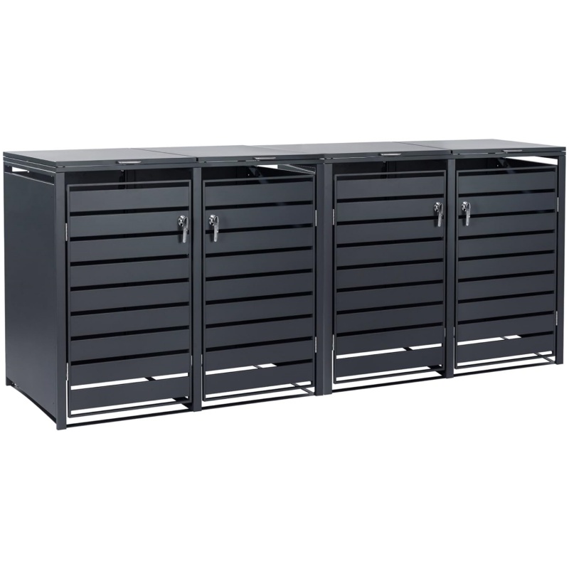 Zelsius Wheelie Bin Box, 4 Bins, 120-240 Litres, Anthracite RAL 7016, Includes Extension Option, Storage Box for Wheelie Bins, 4 Wheelie Bin Boxes